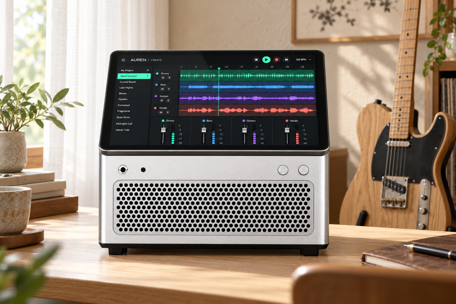 ギターのある部屋に置かれたAUREN STUDIO